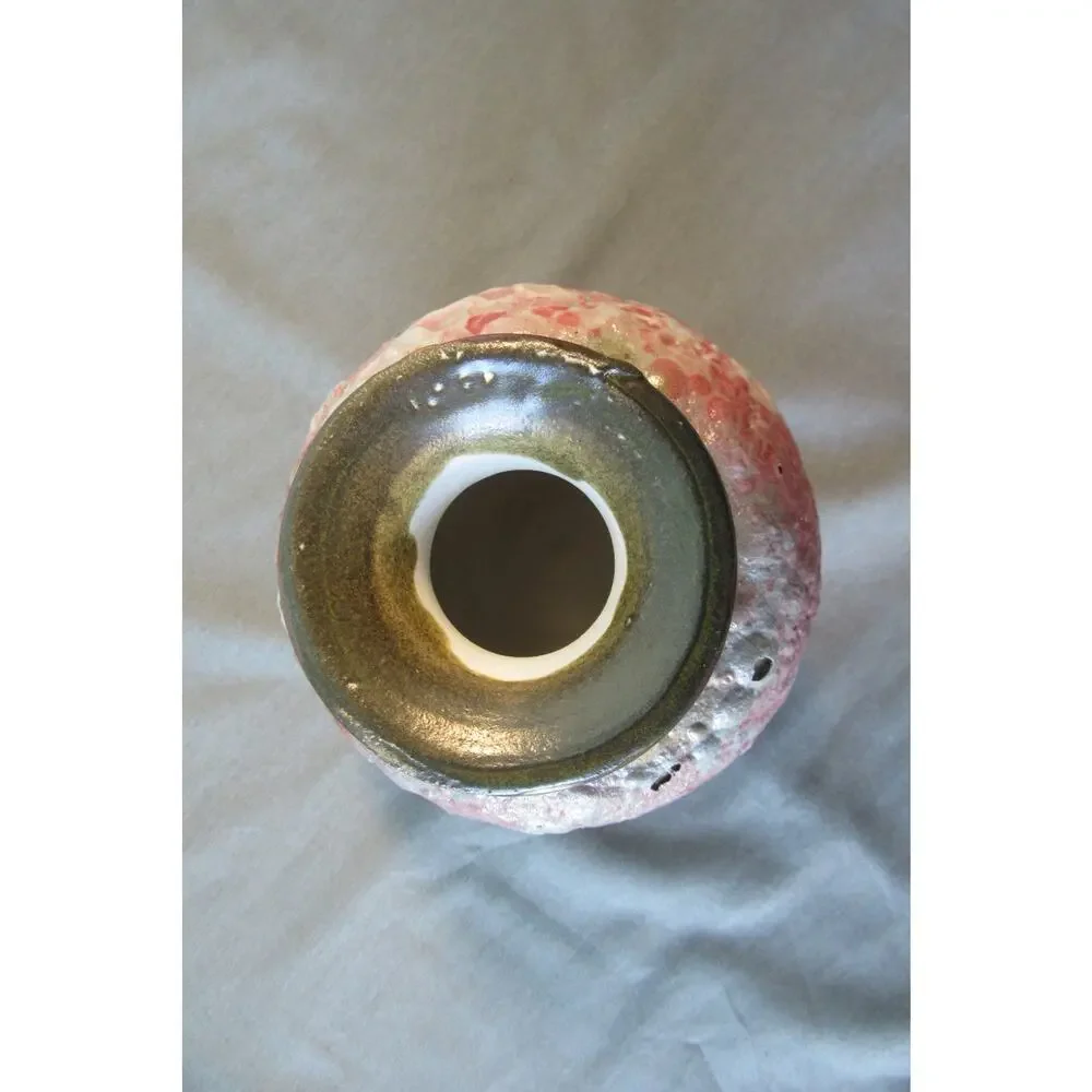 Handcrafted Pottery Vase Textured Surface Pink Brown Signed 6 Inches